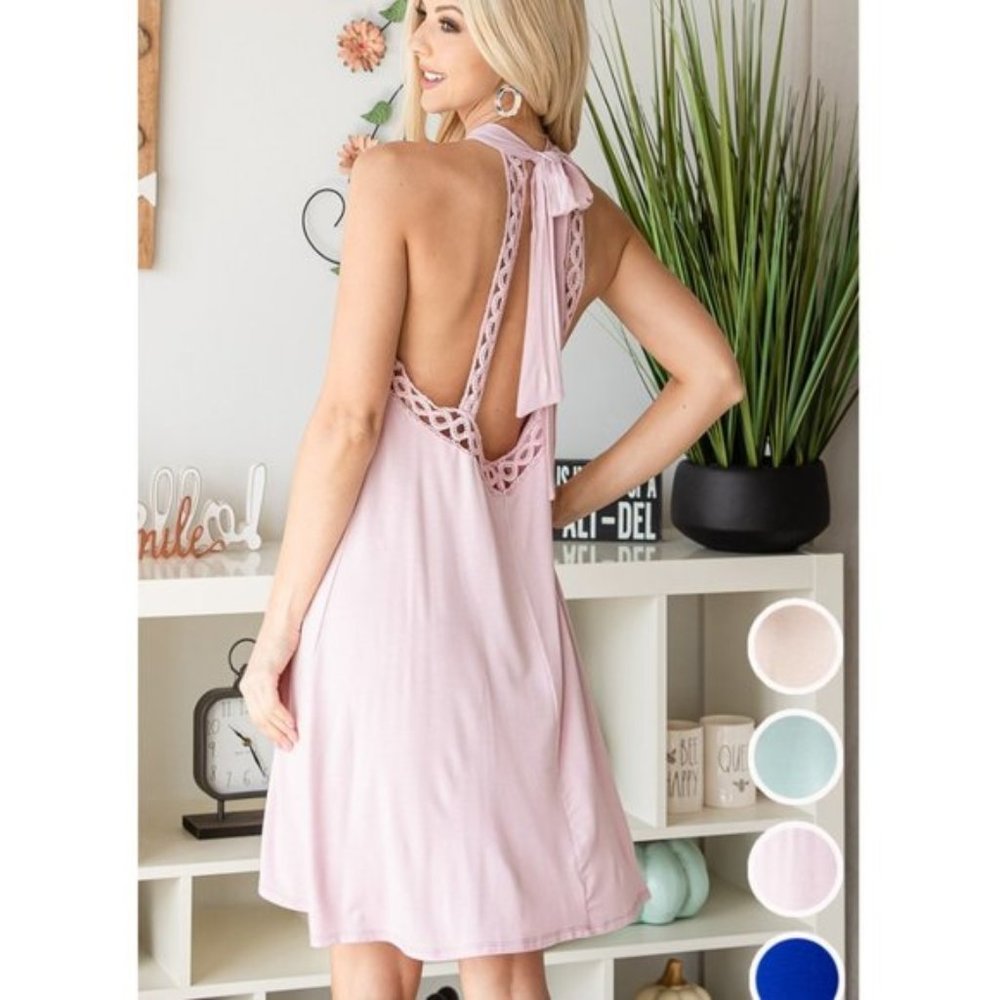 🥳HP🥳 Blush Crochet Halter Neck Open Back Dress